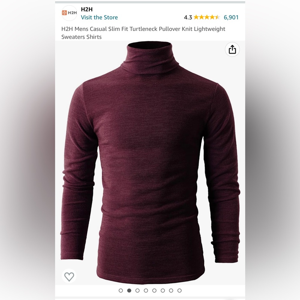 H2H men’s burgundy turtleneck size M slim fit